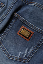 Blue Rhinestone Embellished Denim Jeans