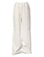 White Viscose Wide Leg Pull On Pants