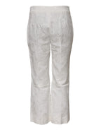 White Cotton Floral Jacquard Pants