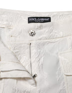 White Cotton Floral Jacquard Pants