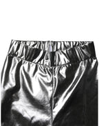 Metallic Silver Polyester Slim Fit Leggings Pants