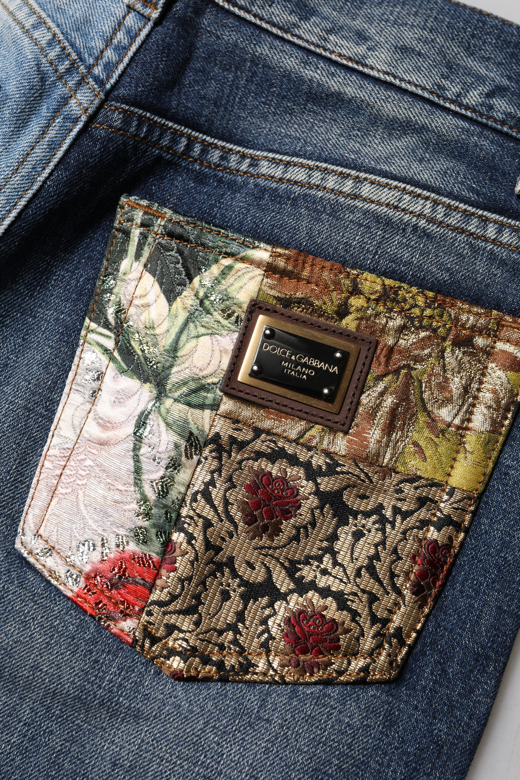 Multicolor Patchwork Tapered Denim Jeans