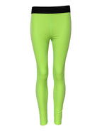 Green Nylon Slim Fit Leggings Pants