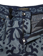 Blue Graphic Print Tapered Denim Jeans