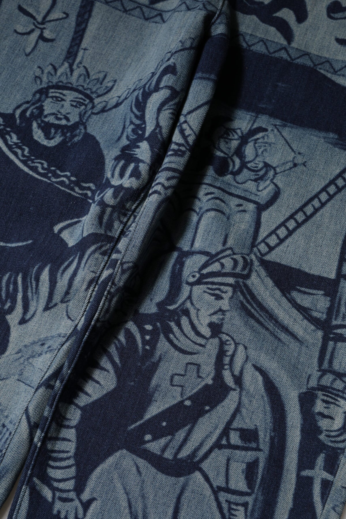 Blue Graphic Print Tapered Denim Jeans