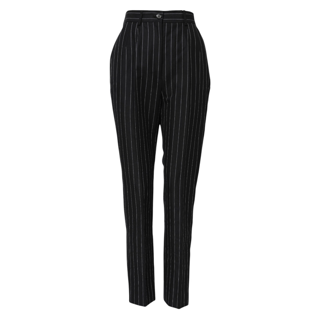 Black Stripes High Waist Tapered Pants