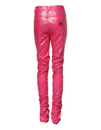 Pink Cotton High Waisted Skinny Denim Jeans