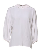 White Ruffled Neckline Blouse Pullover Top