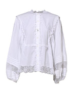 White Ruffled Lace Embellished Blouse Top