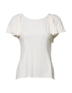 White Round Neck Short Sleeves Blouse Top