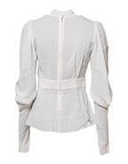 White Viscose Ascot Collar Long Sleeves Top
