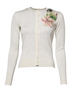 White Silk Lily Buttoned Cardigan Sweater