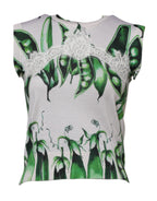 White Green Pea Print Sleeveless Blouse Top