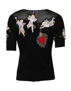 Black Sacred Heart Embroidered Crewneck Top