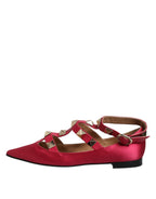 Red Gold Studded Pointed Toe Ballet Flats Shoes