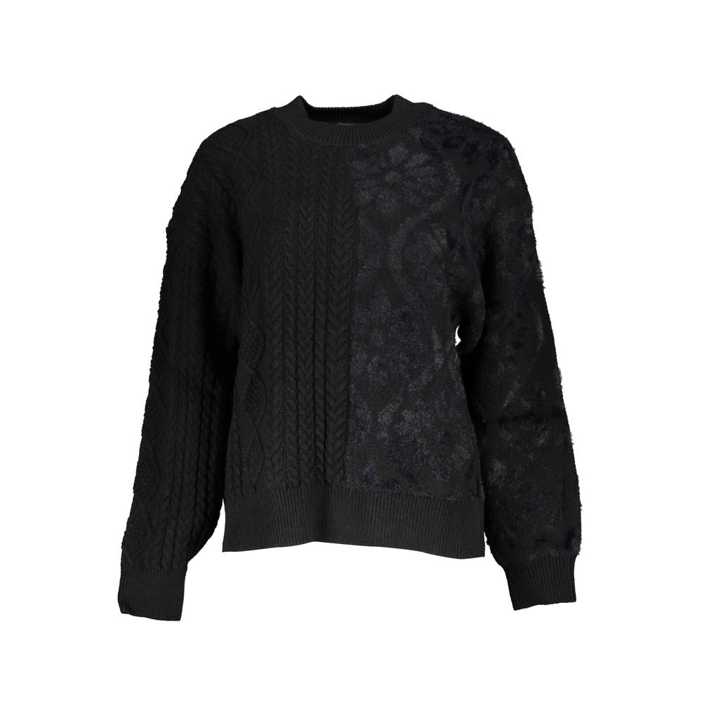 Black Cotton Women Sweater with Turtleneck