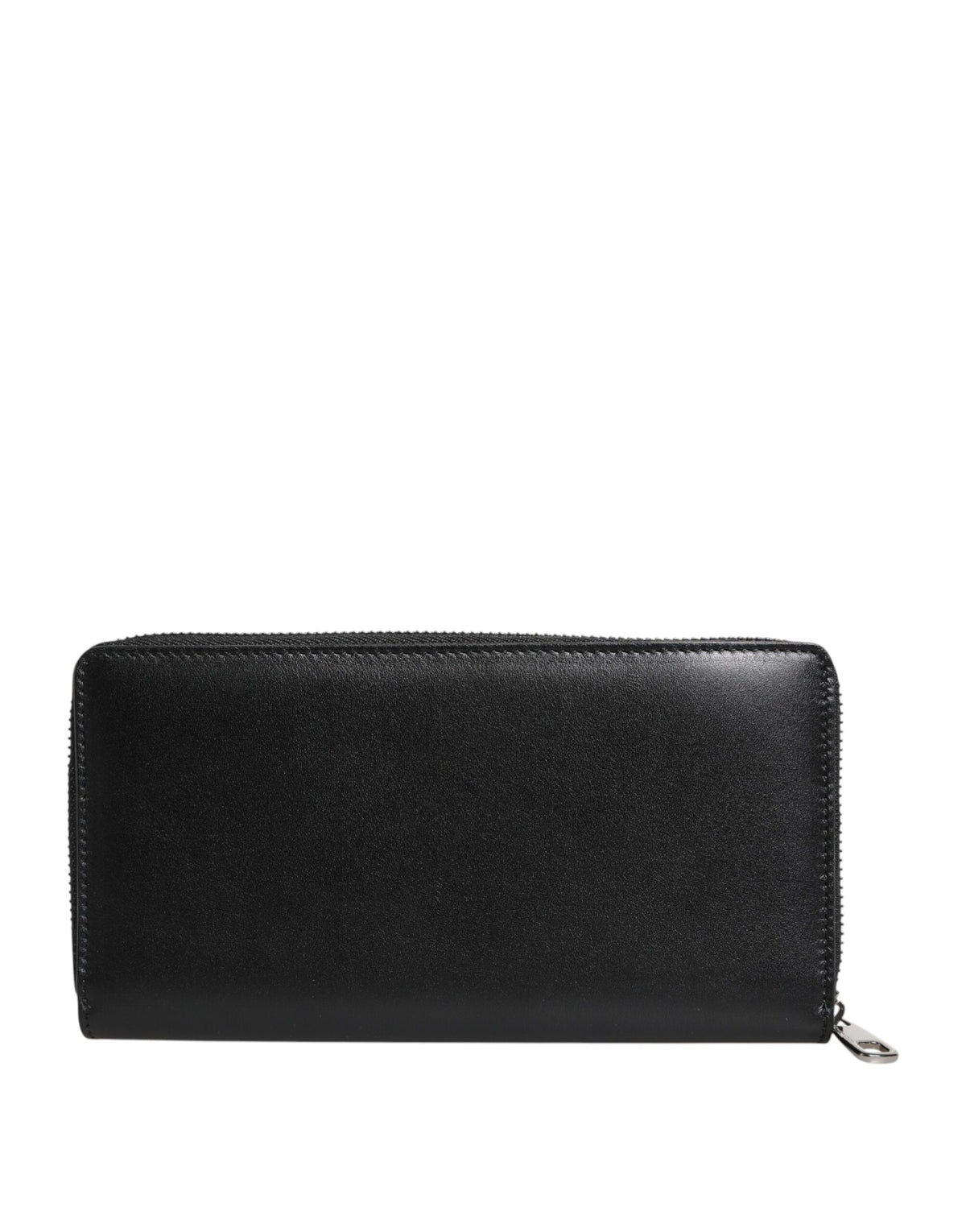Black Leather Logo Plaque Zip Around Continental Wallet