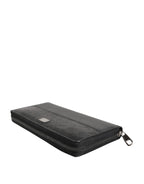 Black Leather Logo Plaque Zip Around Continental Wallet