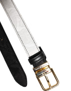 Black White Patchwork Gold Metal Buckle Belt