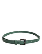 Dark Green Leather Silver Metal Buckle Belt
