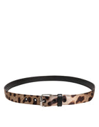 Brown Leopard Silver Metal Buckle Belt