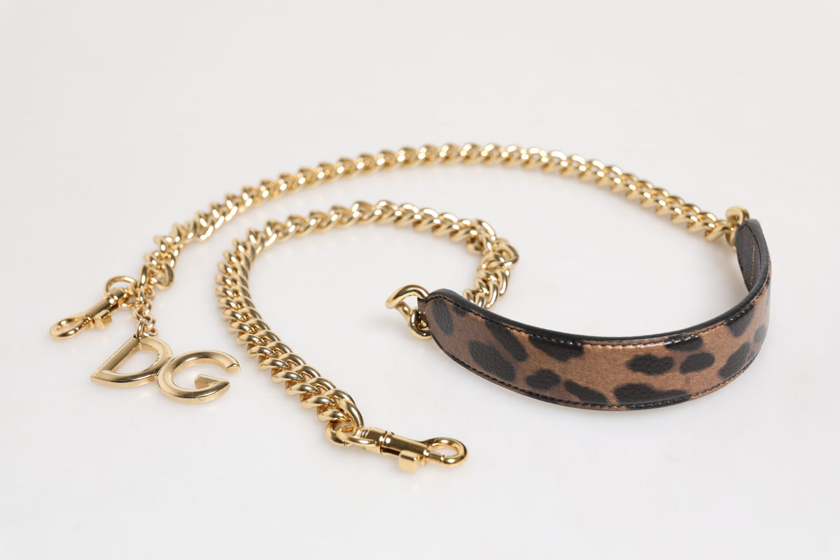 Brown Leopard Gold Brass Chain Accessory Shoulder Strap