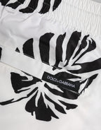 White Black Print Beachwear Shorts Swimwear