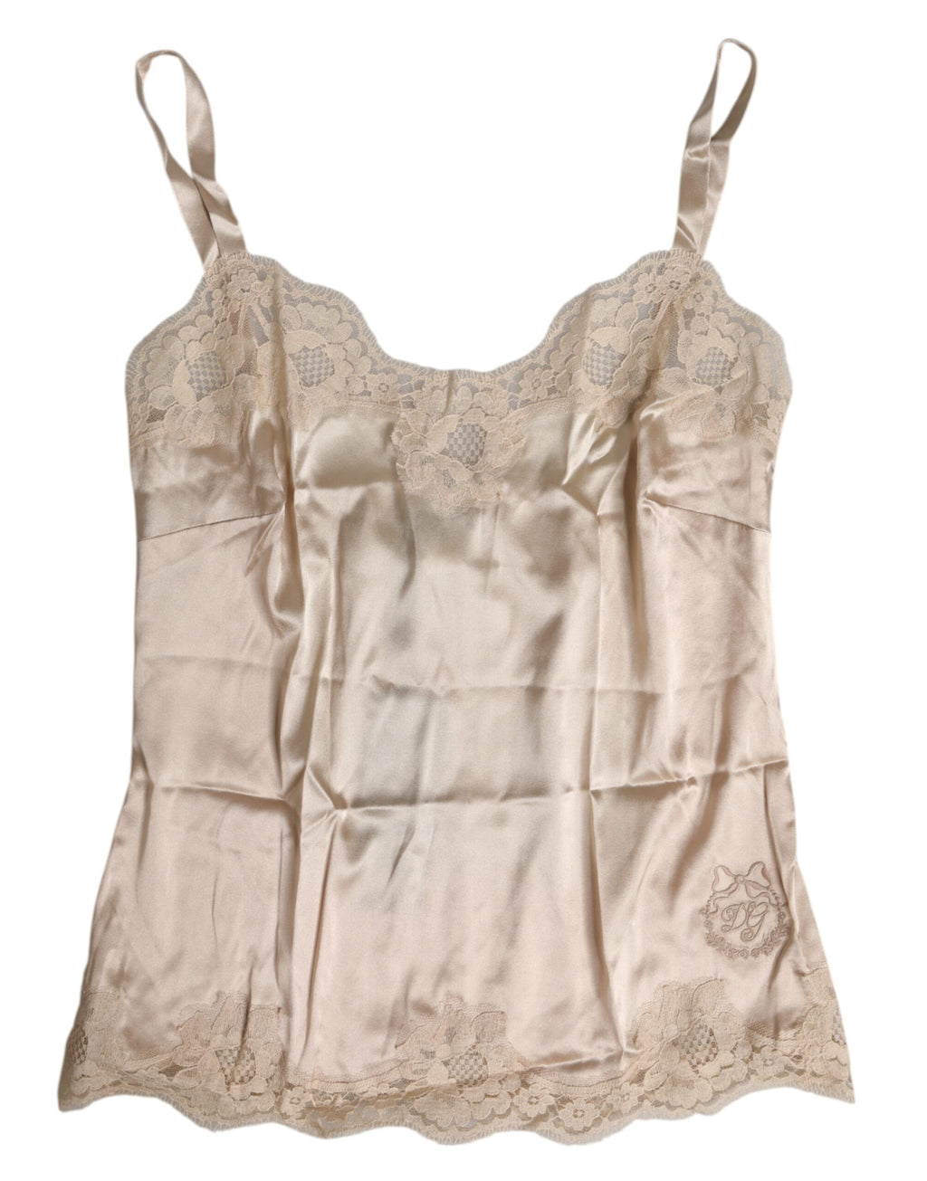 Beige Lace Silk Satin Tank Lingerie Underwear
