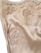 Beige Lace Silk Satin Tank Lingerie Underwear