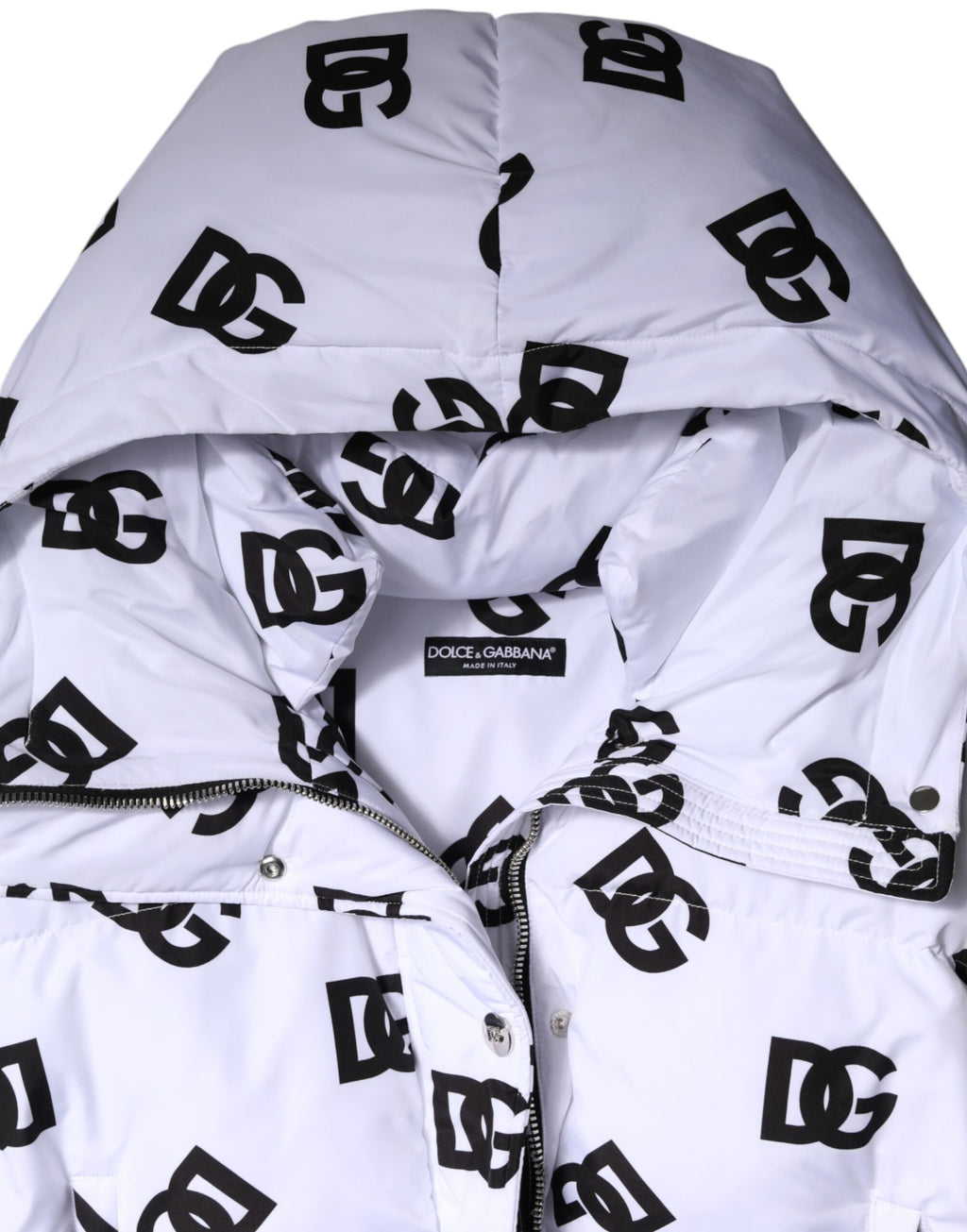 White Black DG Mania Polyester Puffer Jacket