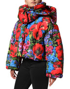 Multicolor Floral Hooded Puffer Coat Jacket