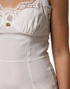 White Lace DG Logo Silk Dress Sleepwear