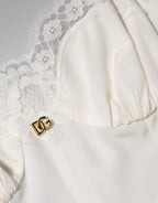 White Lace DG Logo Silk Dress Sleepwear