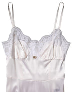 White Lace Gold DG Logo Silk Dress Sleepwear