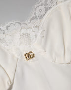 White Lace Gold DG Logo Silk Dress Sleepwear