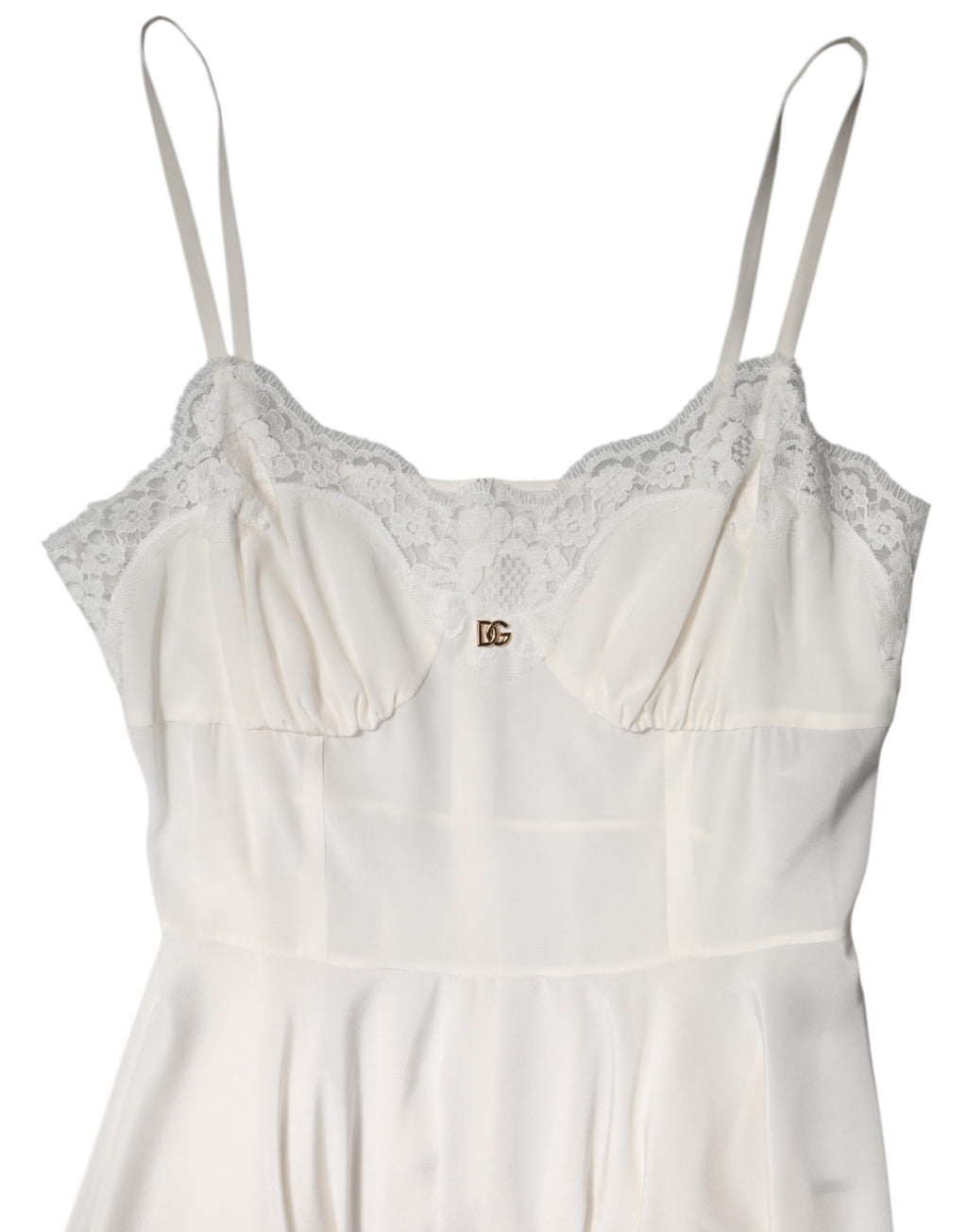 White Lace Gold DG Logo Silk Dress Sleepwear