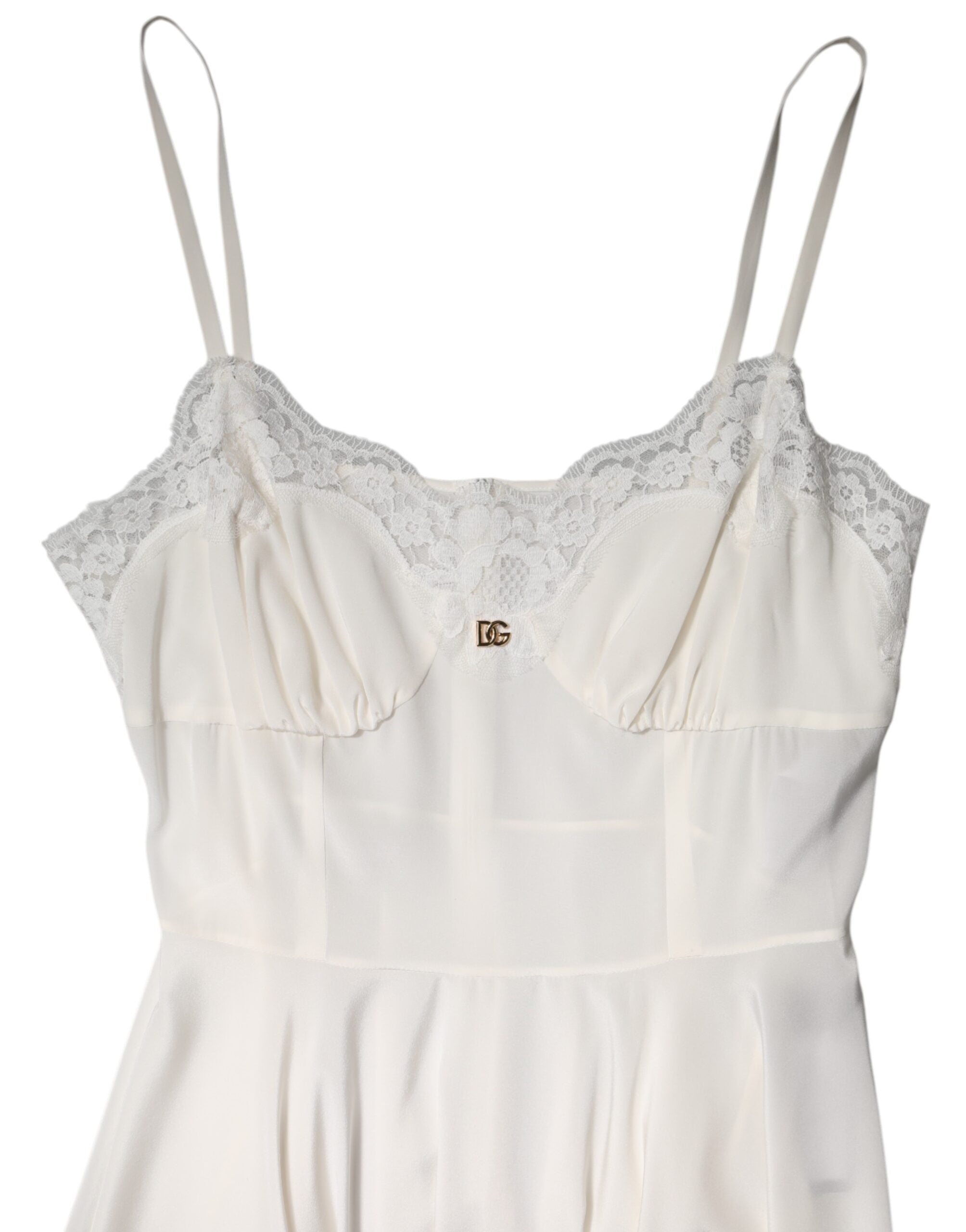 White Lace Gold DG Logo Silk Dress Sleepwear