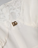 White Lace Gold DG Logo Silk Dress Sleepwear