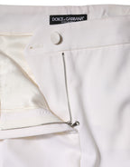 White Wool Mid Waist Tapered Pants
