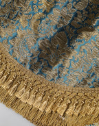 Blue Floral Jacquard Tasseled Mini Skirt