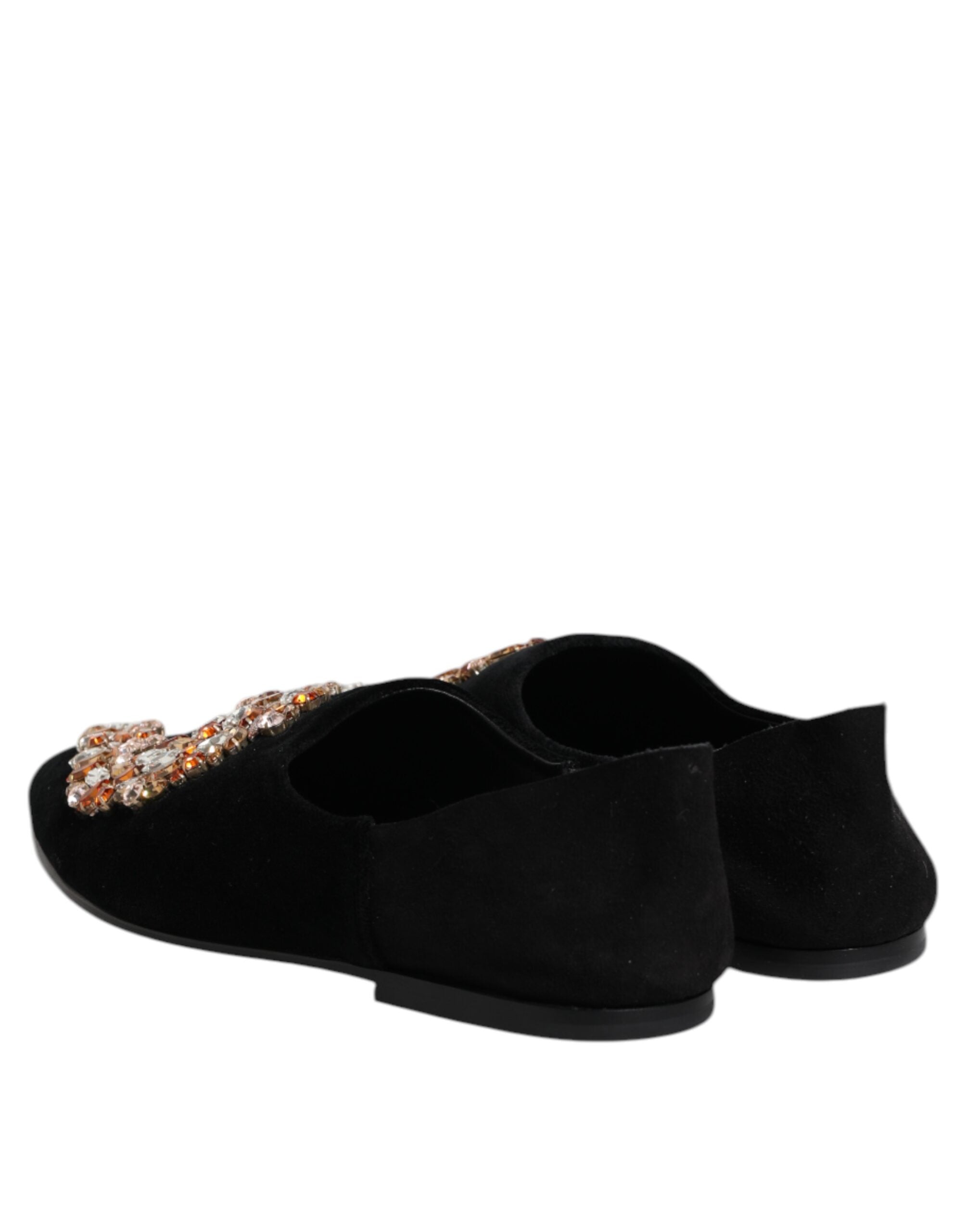 Black Velvet Embellished Loafer Slip On Shoes