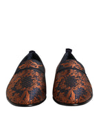 Black Jacquard Polyester Slip On Loafers Shoes