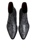 Dark Gray Cotton Sequined Chelsea Boots Shoes