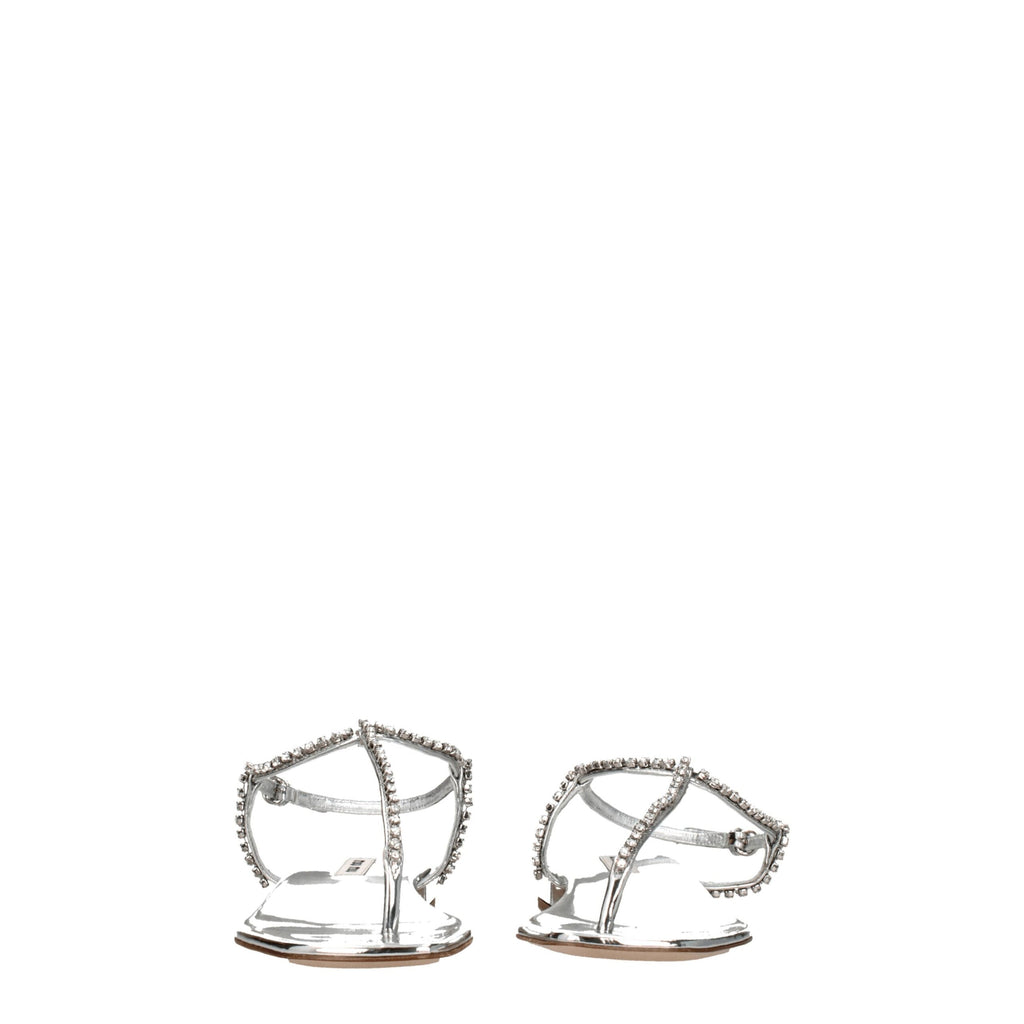 Gray Leather Flip-Flop Sandals