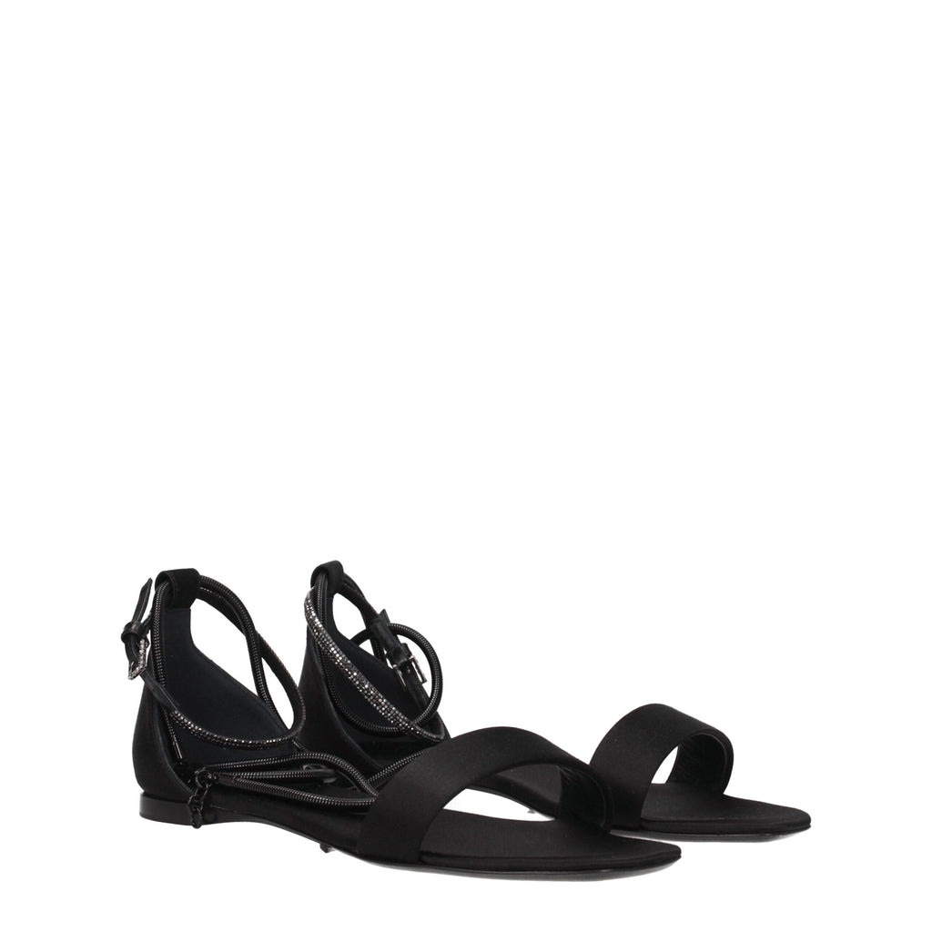 Black Satin Flat Sandals