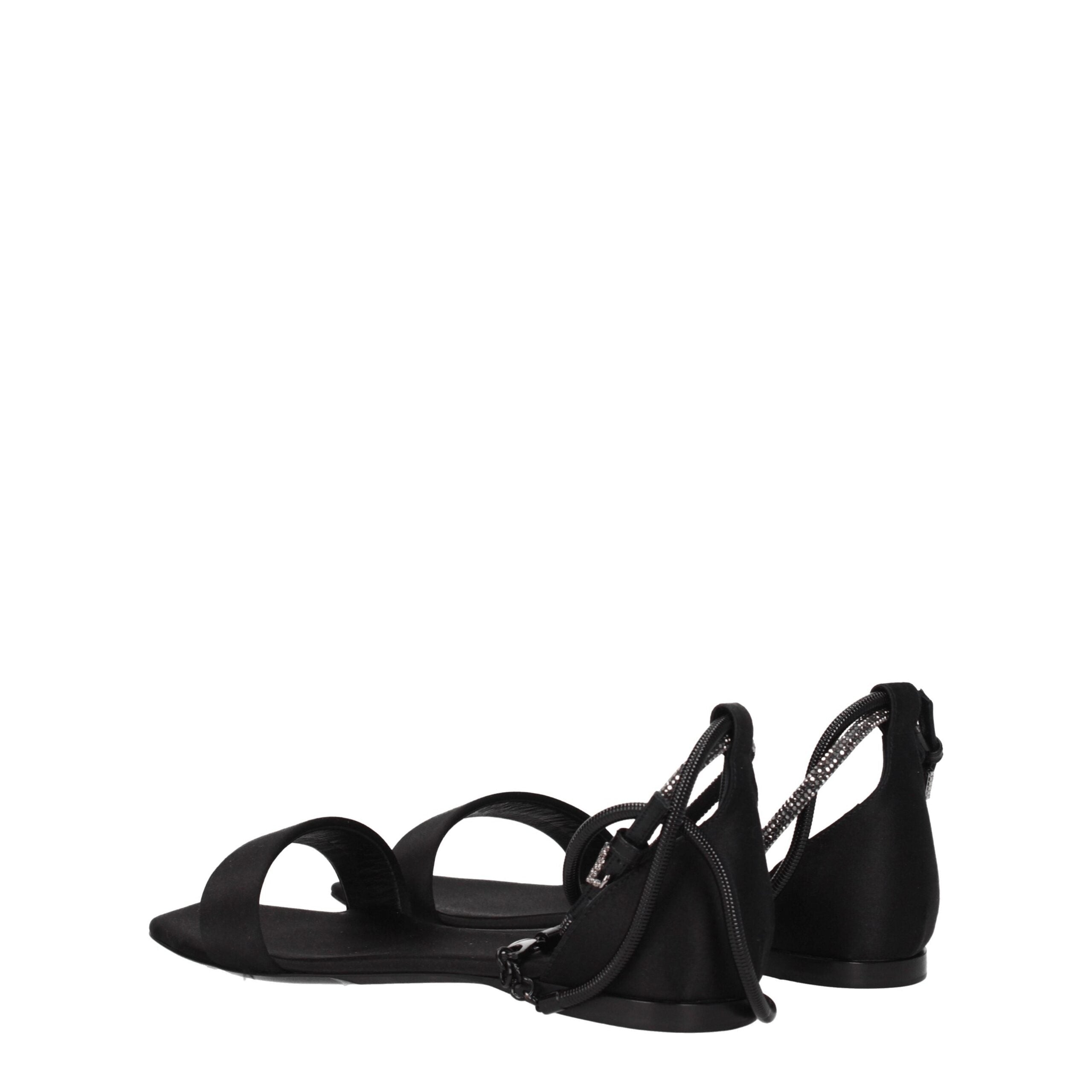Black Satin Flat Sandals