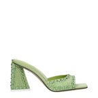 Green Satin Stiletto Heel Sandals