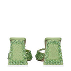 Green Satin Stiletto Heel Sandals