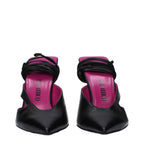 Black Leather Stiletto Heel Sandals