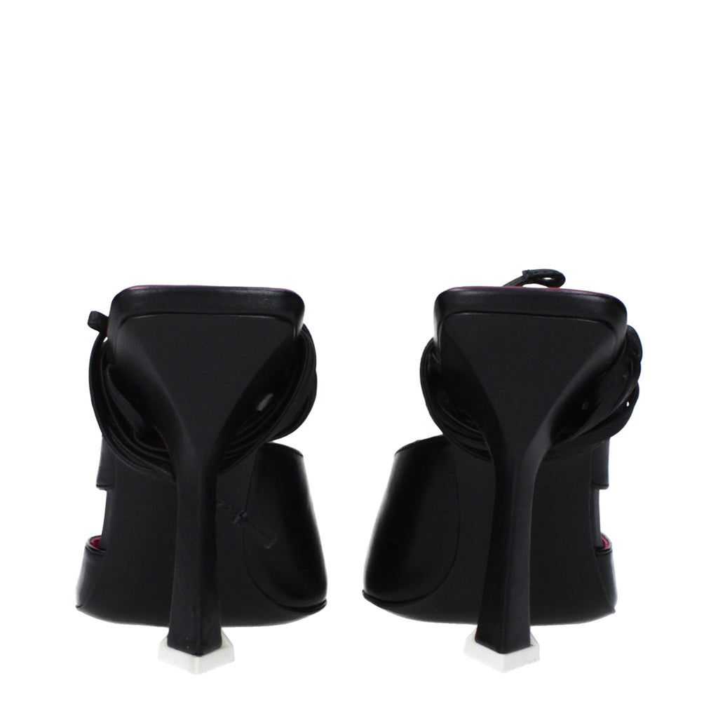 Black Leather Stiletto Heel Sandals